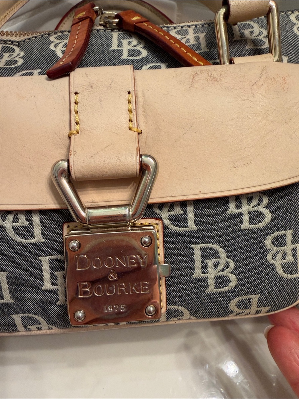Dooney & Bourke Monogram Satchel in Brown and Cream - Picture 2 of 11